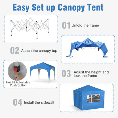 10 X 10 FT Pop up Canopy Tent with 4 Removable Sidewall-Blue