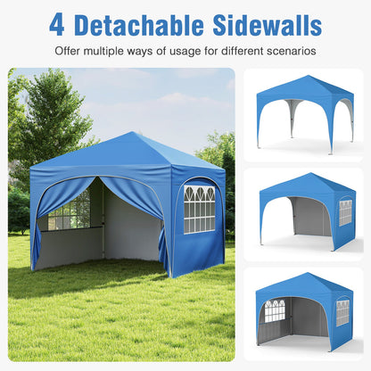 Carpa de dosel emergente de 10 x 10 pies con 4 paredes laterales extraíbles - Azul