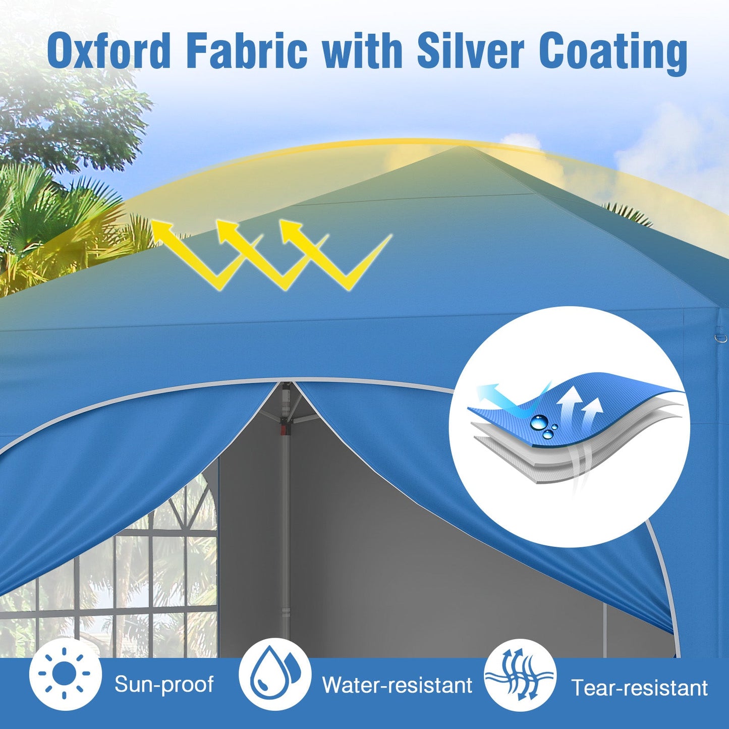 10 X 10 FT Pop up Canopy Tent with 4 Removable Sidewall-Blue