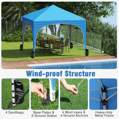 Carpa de dosel emergente de 10 x 10 pies con 4 paredes laterales extraíbles - Azul