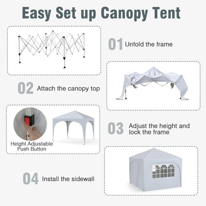 10 X 10 FT Pop up Canopy Tent with 4 Removable Sidewall-White