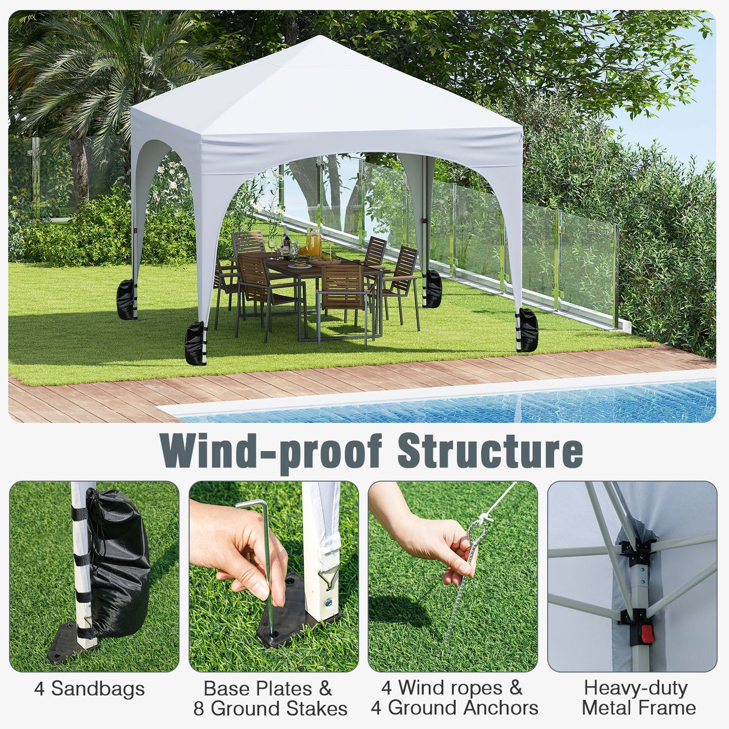 10 X 10 FT Pop up Canopy Tent with 4 Removable Sidewall-White