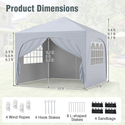 10 X 10 FT Pop up Canopy Tent with 4 Removable Sidewall-White