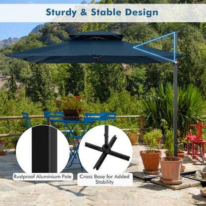 9.5 Feet Cantilever Patio Umbrella with 360° Rotation and Double Top-Navy