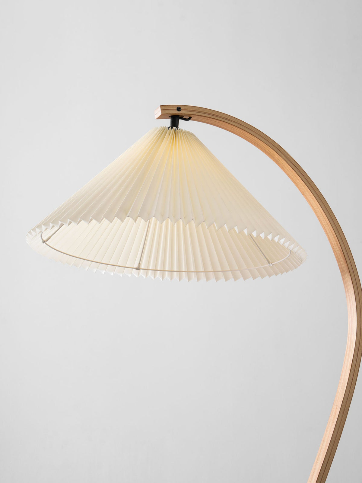 Arbora Arc Floor Lamp with beech wood arc and pleated cream shade on Tampa Home & Garden Store