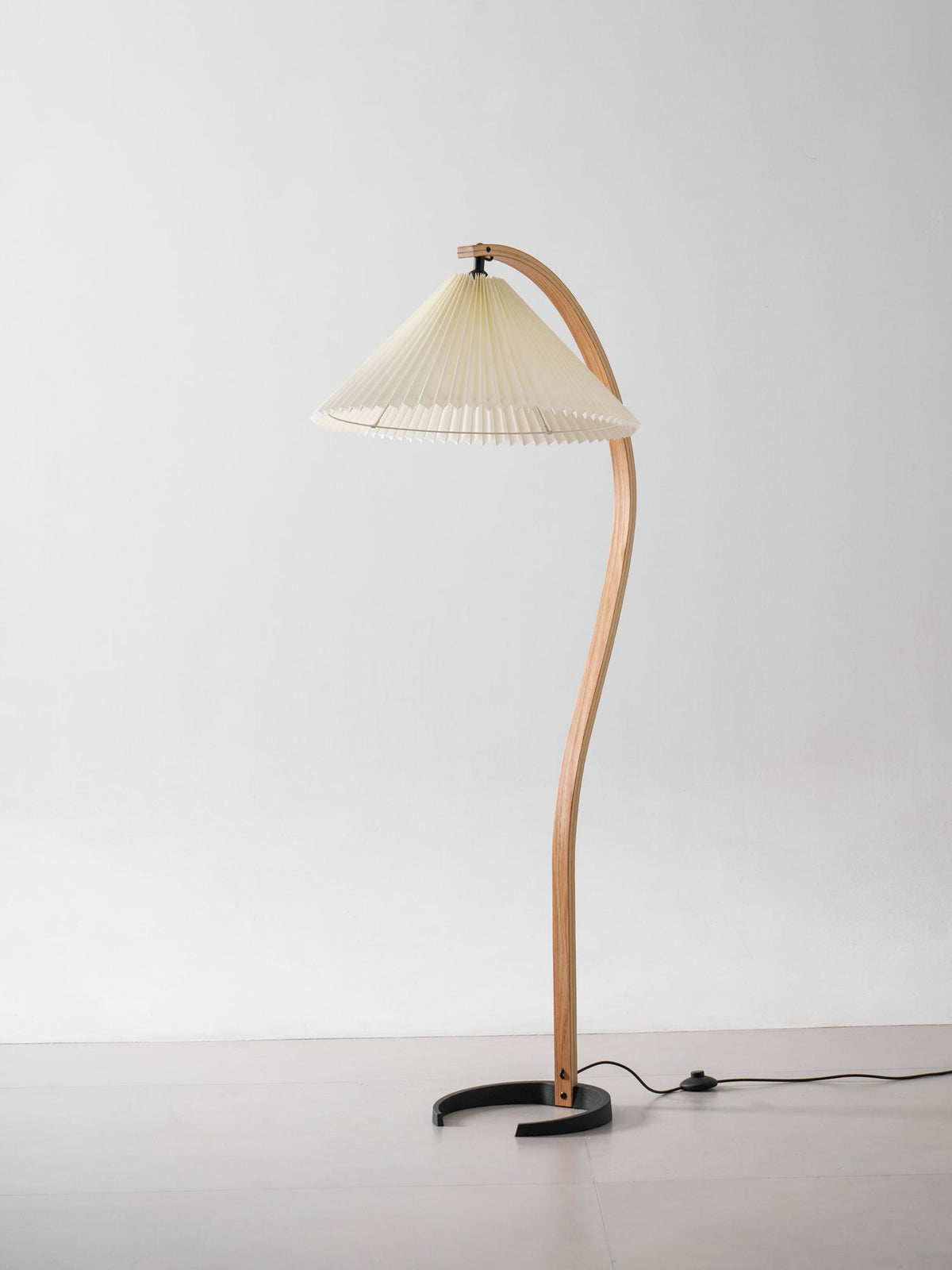 Arbora Arc Floor Lamp in beech wood with pleated shade Moktan Sabai plug-in lamp on Tampa Home & Garden Store