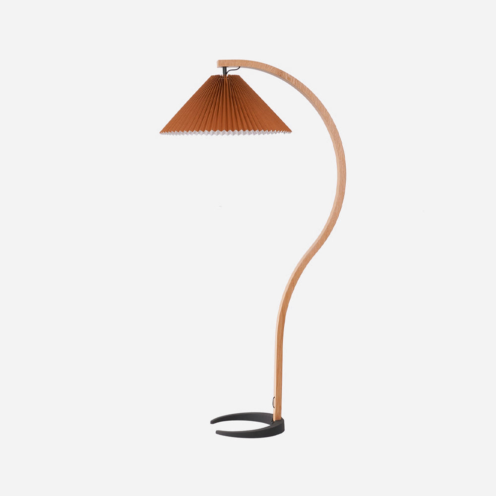 Arbora Arc Floor Lamp with beech wood arc and warm pleated shade by Moktan Sabai on Tampa Home & Garden Store