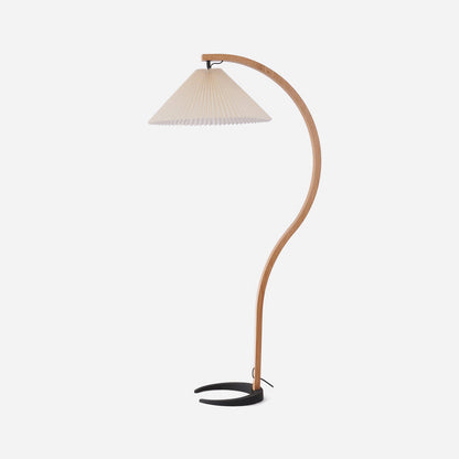 Arbora Arc Floor Lamp in beech wood with pleated off-white shade plug-in living room lamp on Tampa Home & Garden Store
