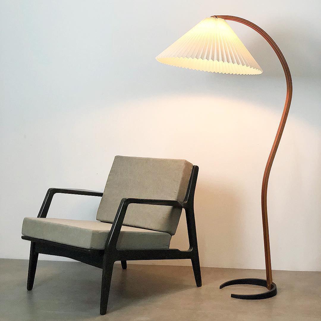 Arbora Arc floor lamp in beech wood with pleated shade by Moktan Sabai on Tampa Home & Garden Store