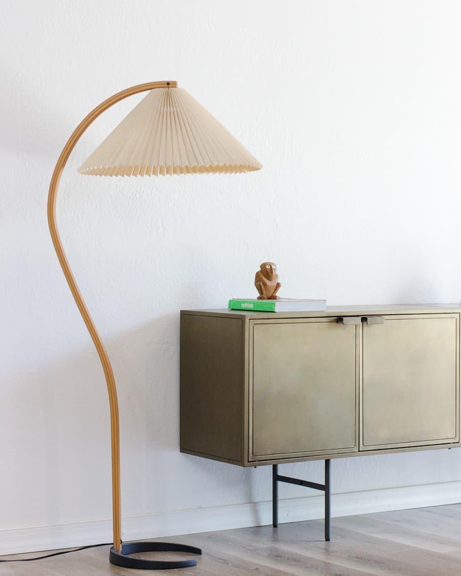 Arbora Arc Floor Lamp with beech wood and pleated shade Moktan Sabai plug-in lamp on Tampa Home & Garden Store