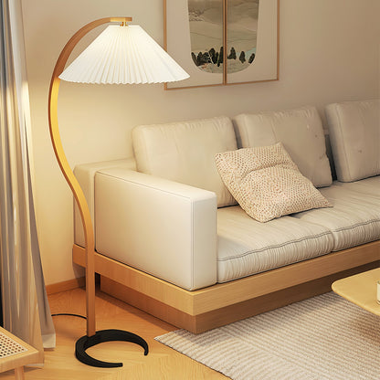 Arbora Arc Floor Lamp in beech wood with pleated white shade plug-in living room light on Tampa Home & Garden Store