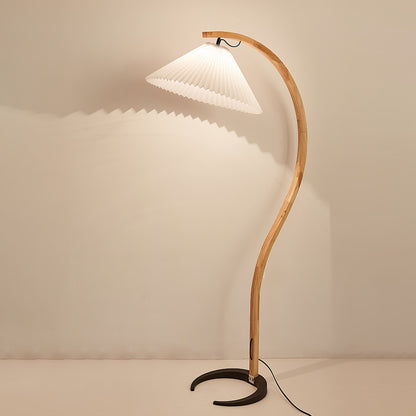 Arbora Arc Floor Lamp with beech wood arc and white pleated shade; plug-in lamp Moktan Sabai on Tampa Home & Garden Store