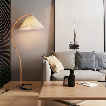 Arbora Arc floor lamp in beech wood with pleated shade by Moktan Sabai on Tampa Home & Garden Store