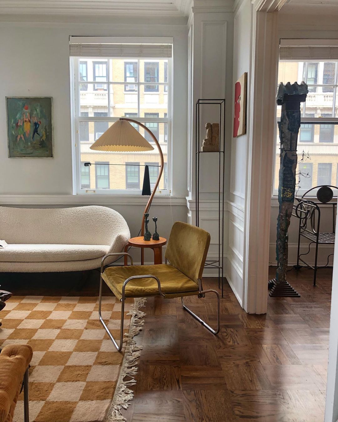 Arbora Arc Floor Lamp by Moktan Sabai in beech wood with pleated beige shade plug-in light on Tampa Home & Garden Store