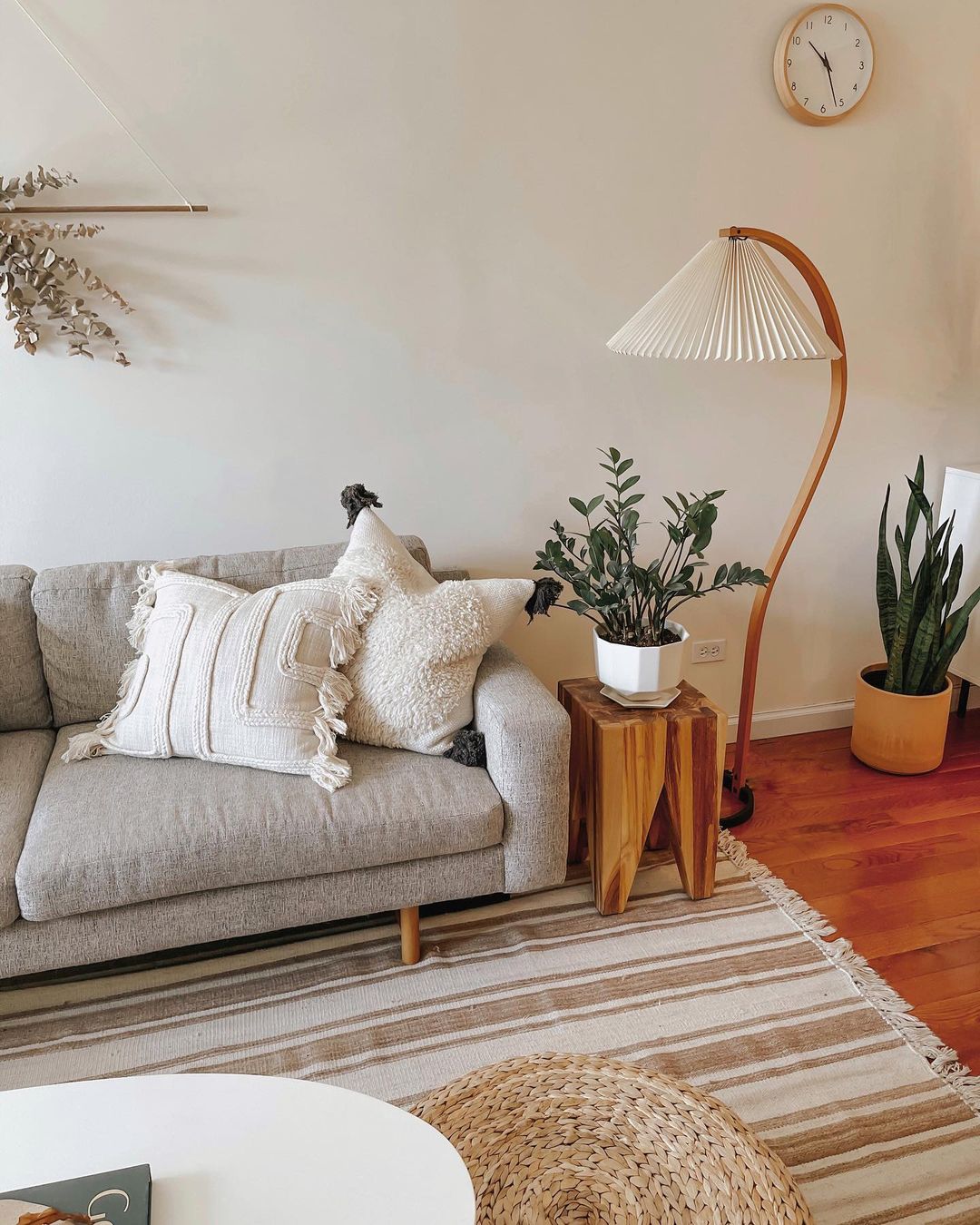 Arbora Arc floor lamp plug-in in beech wood with pleated shade by Moktan Sabai on Tampa Home & Garden Store