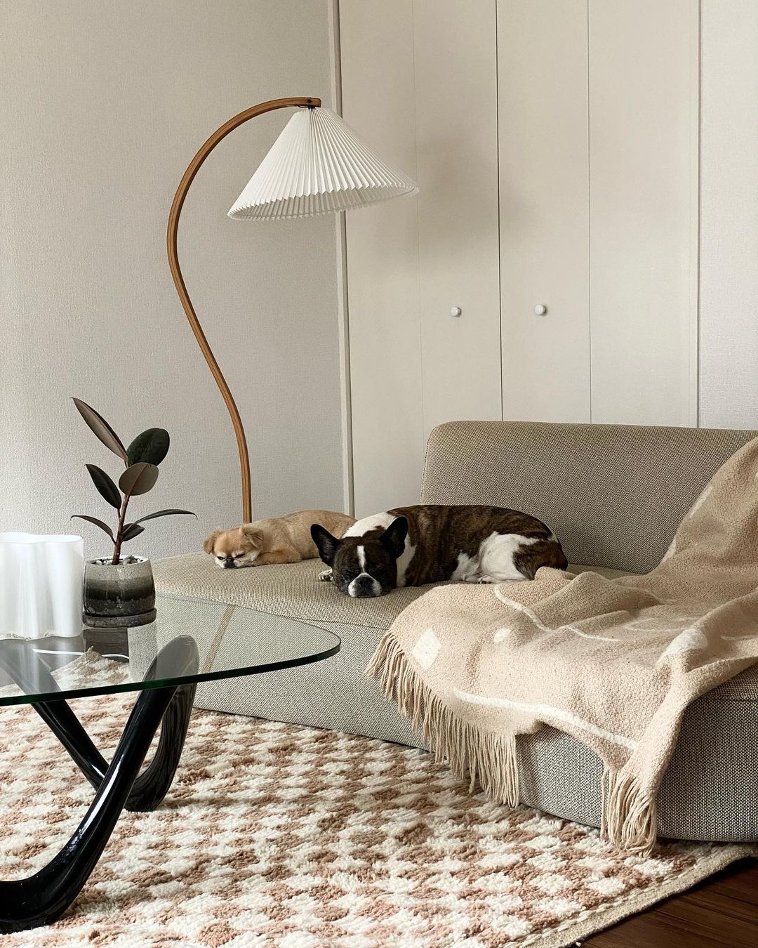 Arbora Arc floor lamp in beech wood with a white pleated shade plug-in living room lamp on Tampa Home & Garden Store
