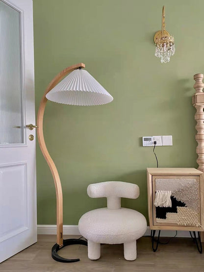 Arbora Arc Floor Lamp beech wood arc with white pleated shade plug in living room lamp on Tampa Home & Garden Store