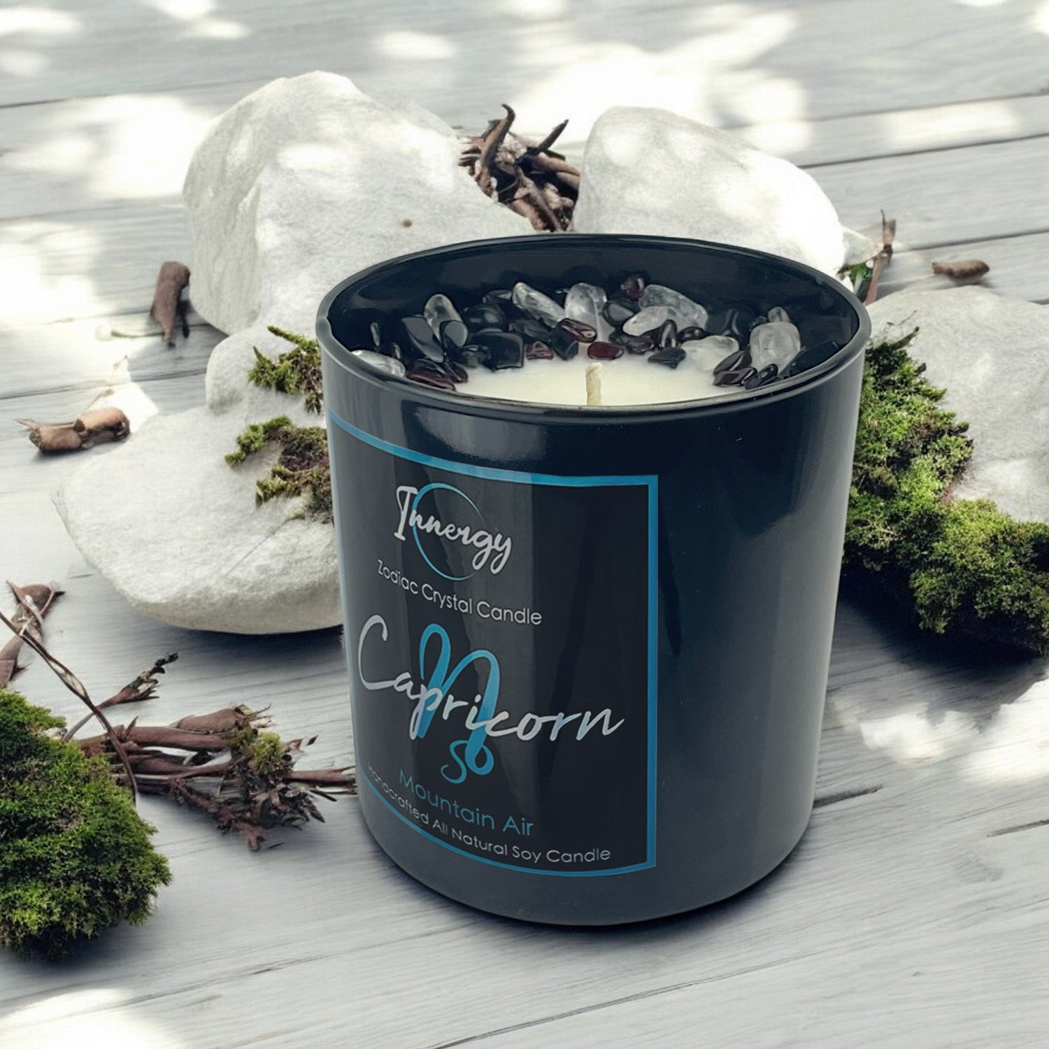 Capricornus Zodiac Crystal Candle with Garnet, Black Obsidian and Crystal Quartz | Coconut-Soy Wax Candle, 9oz - Tampa Home & Garden Store