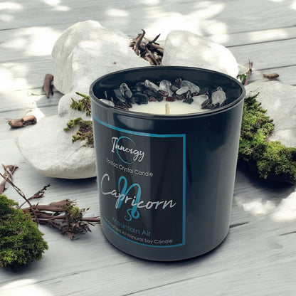 Capricornus Zodiac Crystal Candle with Garnet, Black Obsidian and Crystal Quartz | Coconut-Soy Wax Candle, 9oz - Tampa Home & Garden Store
