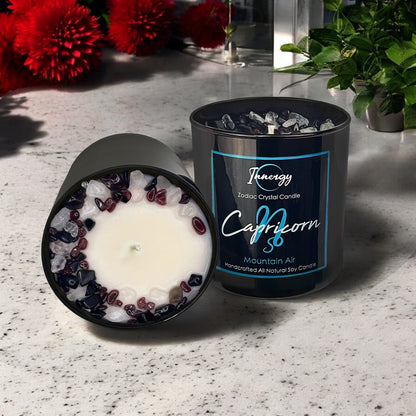 Capricornus Zodiac Crystal Candle with Garnet, Black Obsidian and Crystal Quartz | Coconut-Soy Wax Candle, 9oz - Tampa Home & Garden Store