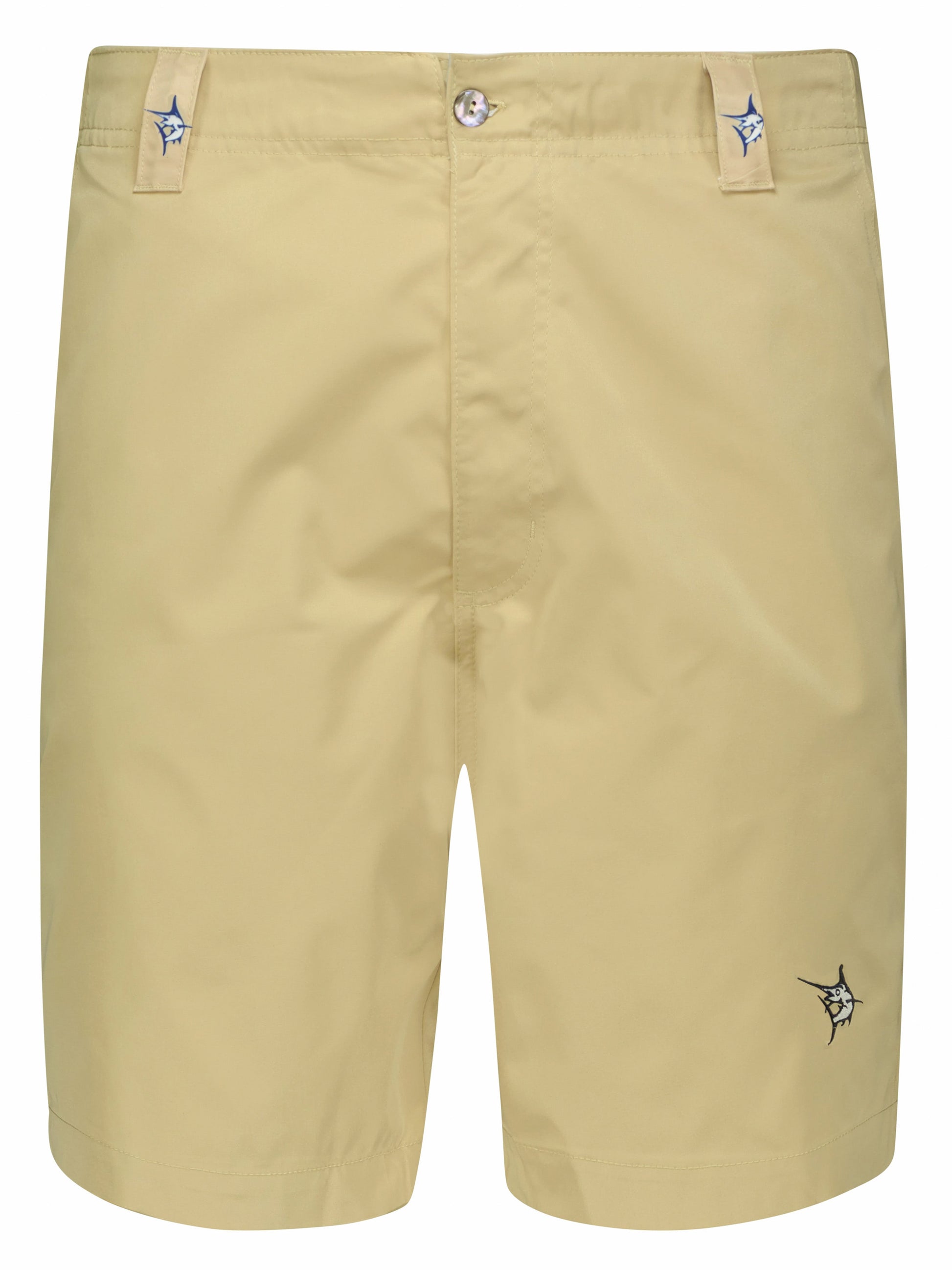 Captain Shorts White Water Life khaki shorts with logo belt loops and leg hem logo front button on Tampa Home & Garden Store