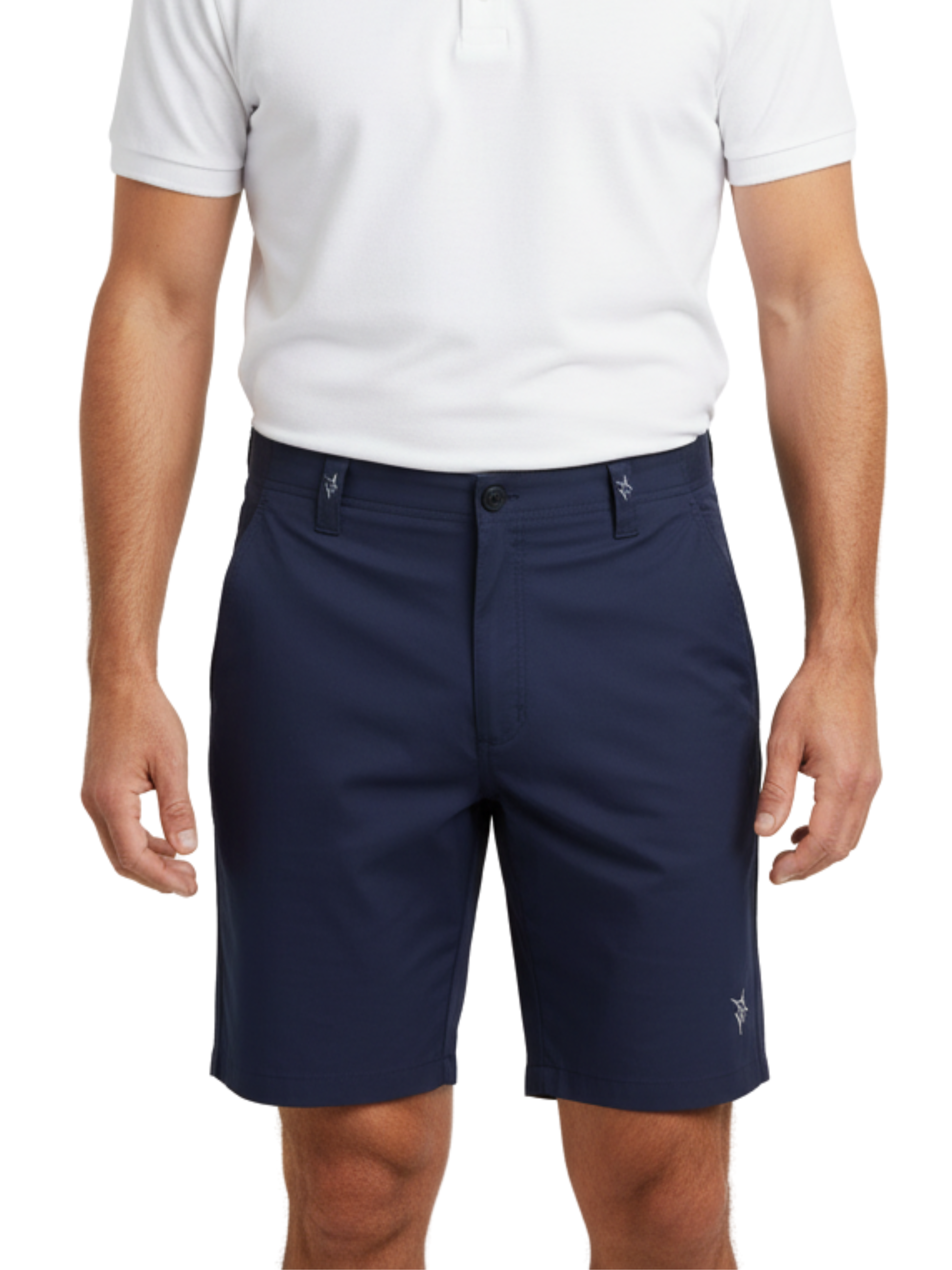 Captain Shorts navy blue shorts by White Water Life with belt-loops and front button on Tampa Home & Garden Store