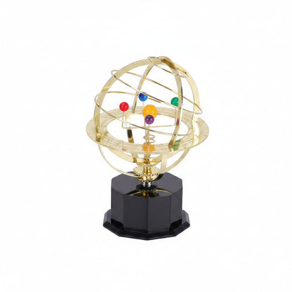 Solar System Orrery Model figurine in gold with planets on black pedestal Moktan Sabai on Tampa Home & Garden Store