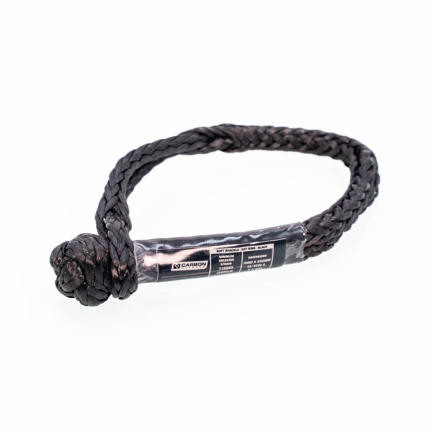 Soft Shackle Keyring black braided rope by Carbon Offroad USA, 1.1 Ton on Tampa Home & Garden Store