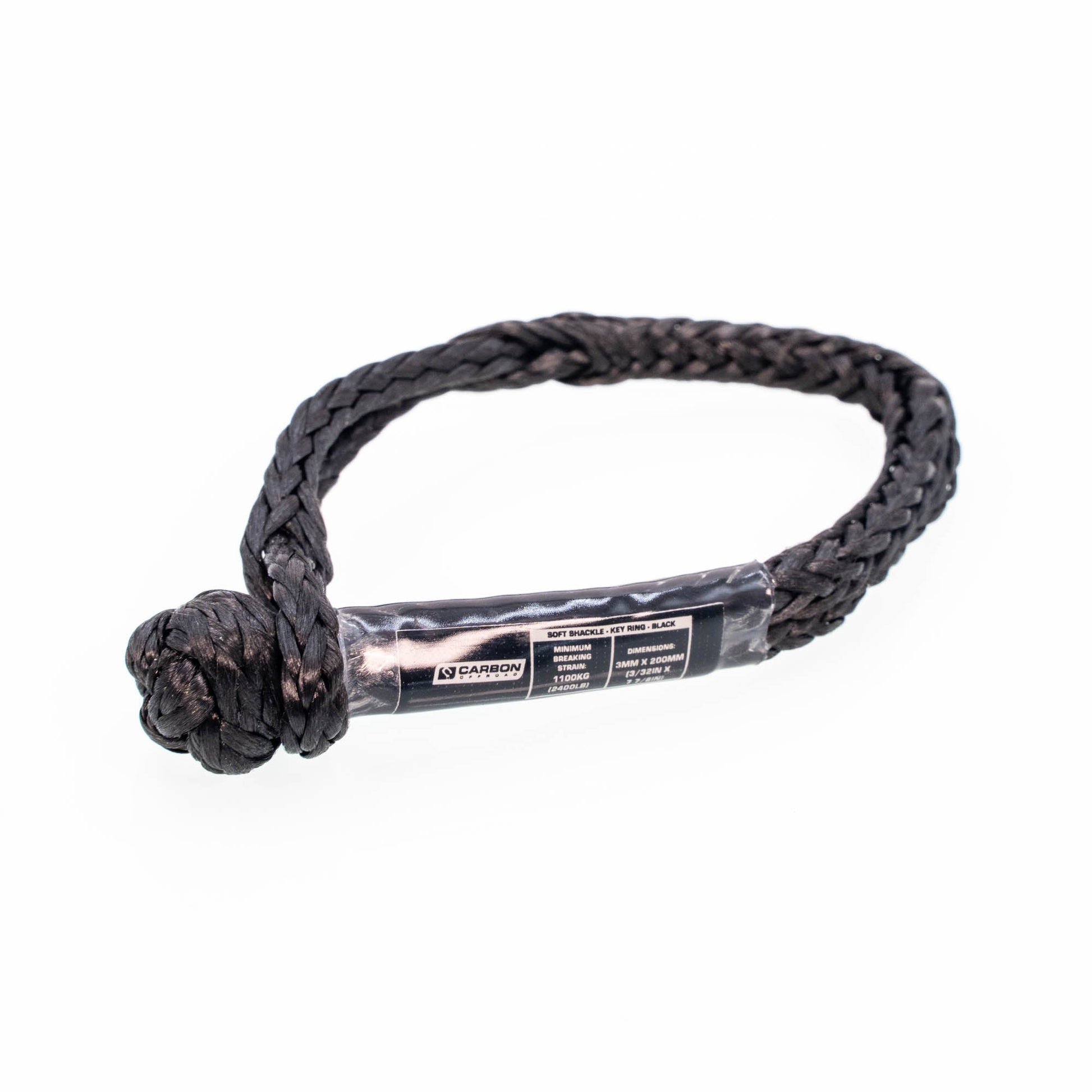 Soft Shackle Keyring black braided rope by Carbon Offroad USA, 1.1 Ton on Tampa Home & Garden Store