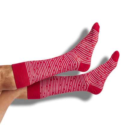 Cardinal/White mixed socks 8-pack, red and white striped athletic socks on leg on Tampa Home & Garden Store