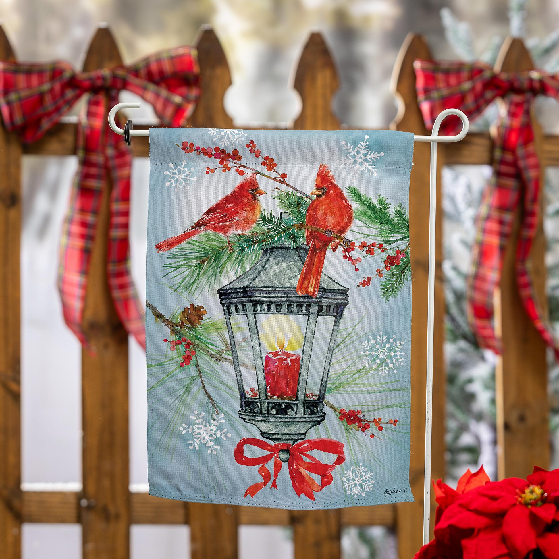 Cardinal Lantern Suede Garden Flag - Tampa Home & Garden Store
