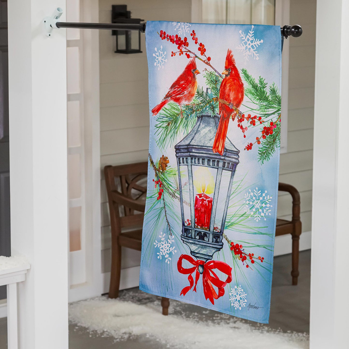 Cardinal Lantern Suede House Flag - Tampa Home & Garden Store