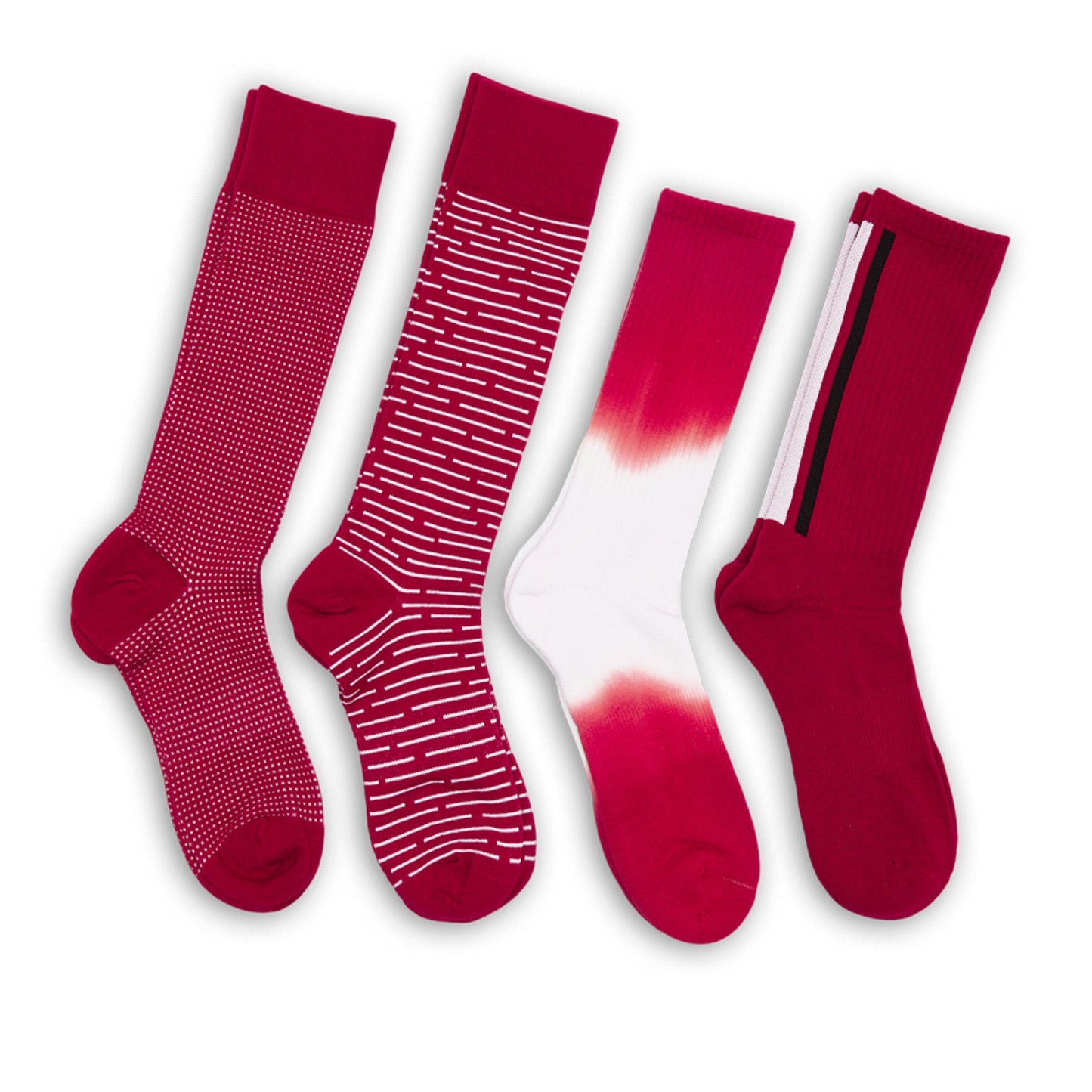 DeadSoxy Cardinal/White mixed socks 4-pack featuring dotted, striped and gradient designs on Tampa Home & Garden Store