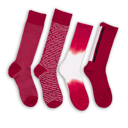 DeadSoxy Cardinal/White mixed socks 4-pack featuring dotted, striped and gradient designs on Tampa Home & Garden Store