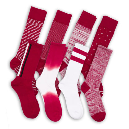 Cardinal White Mixed Socks 8 Pack by DeadSoxy, team colorways with varied red and white patterns on Tampa Home & Garden Store