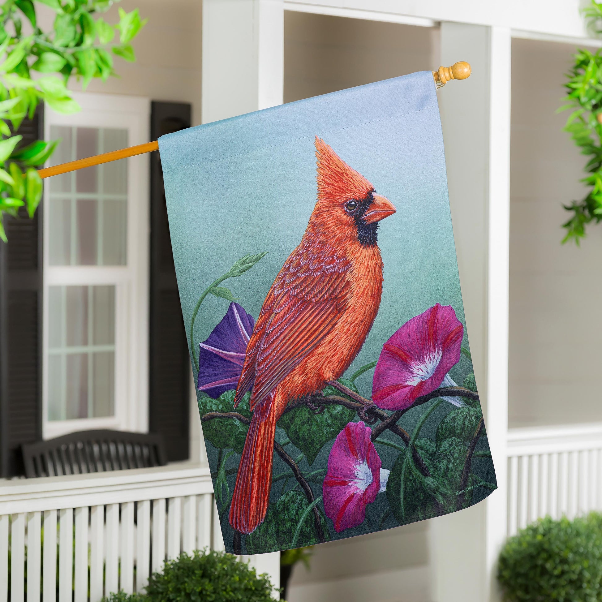 Cardinal on Morning Glory Suede House Flag - Tampa Home & Garden Store