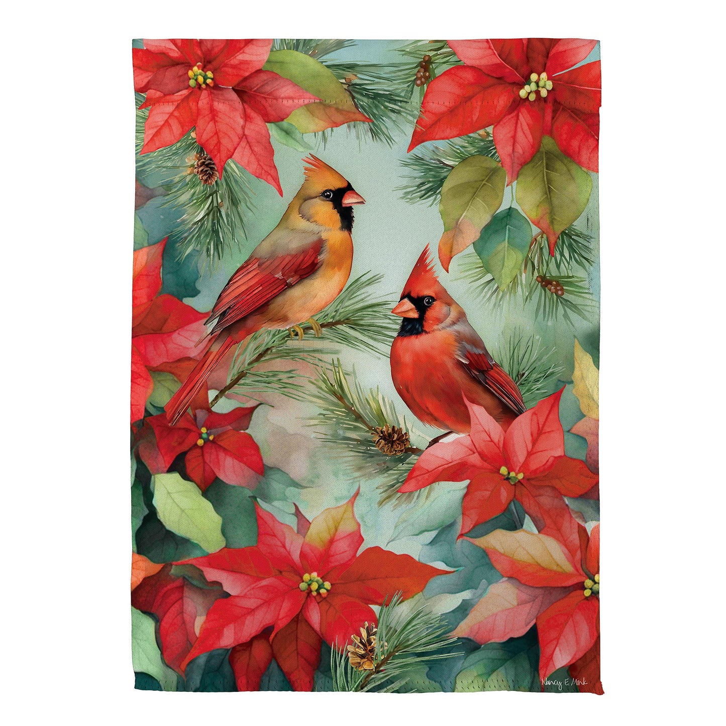 Cardinals In Winter Suede House Flag - Tampa Home & Garden Store