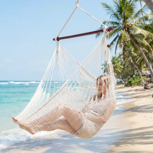 Caribbean Hammock Chair with Metal Spreader Bar Beige by DirectDeals on Tampa Home & Garden Store