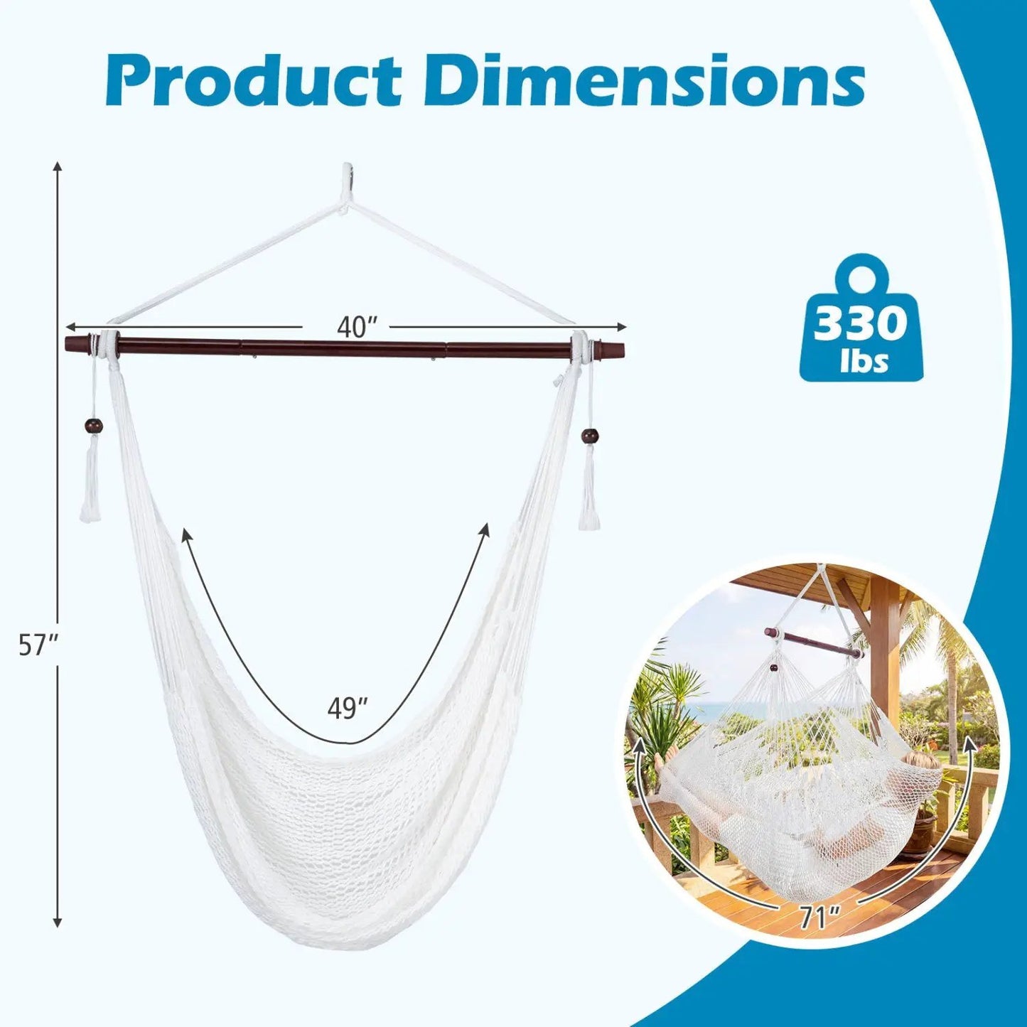 Caribbean Hammock Chair with Spreader Bar Beige