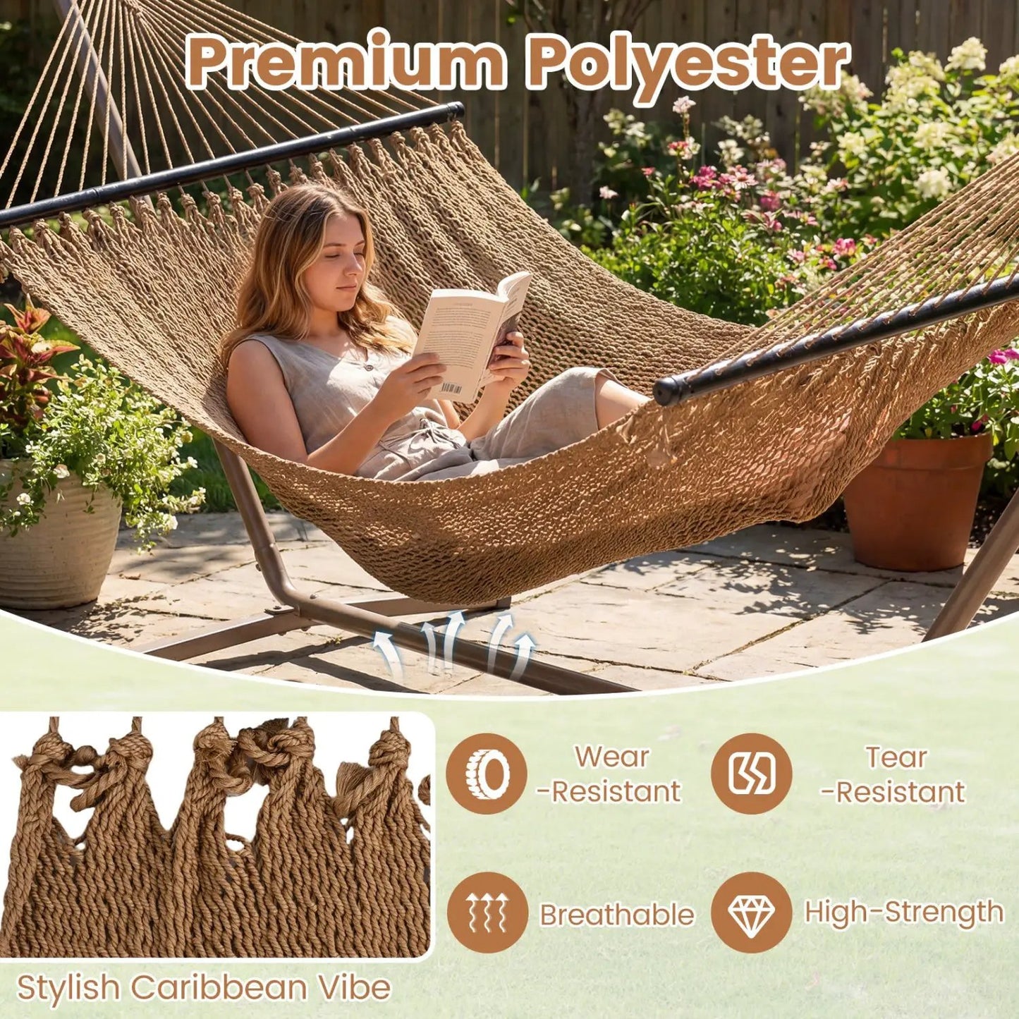 Caribbean Hammock with Spreader Bar for Poolside