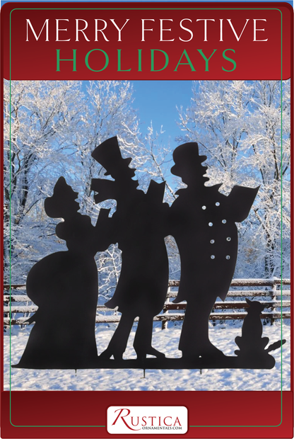 Christmas Caroling Silhouette moose trio in snowy woods, Rustica Ornamentals on Tampa Home & Garden Store