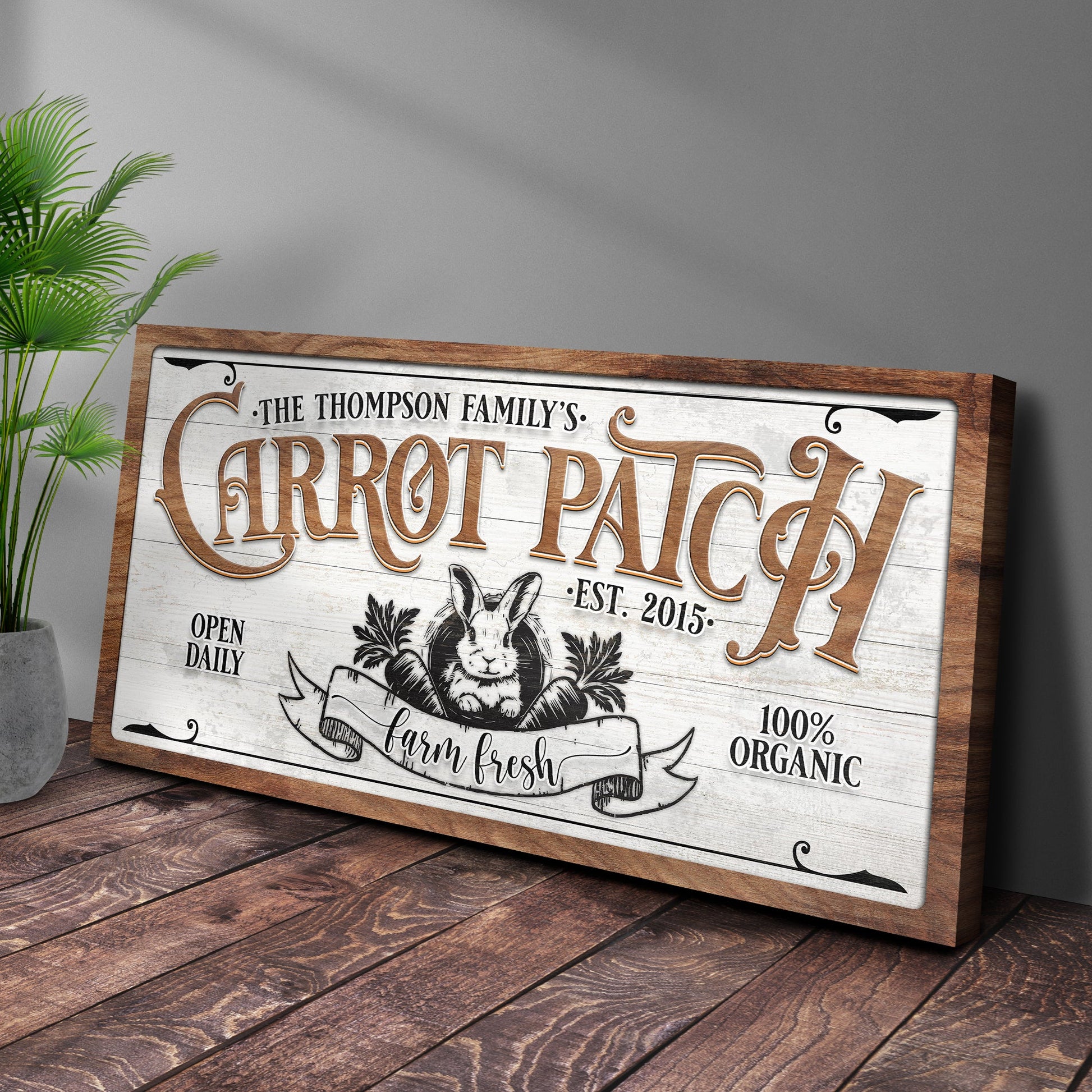 Carrot Patch Easter Sign II canvas by Tailored Canvases, wood-framed sign with bunny motif on Tampa Home & Garden Store