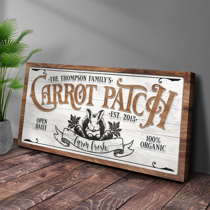 Carrot Patch Easter Sign II canvas by Tailored Canvases, wood-framed sign with bunny motif on Tampa Home & Garden Store