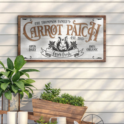 Carrot Patch Easter Sign II canvas by Tailored Canvases with rustic wood frame and bunny motif on Tampa Home & Garden Store