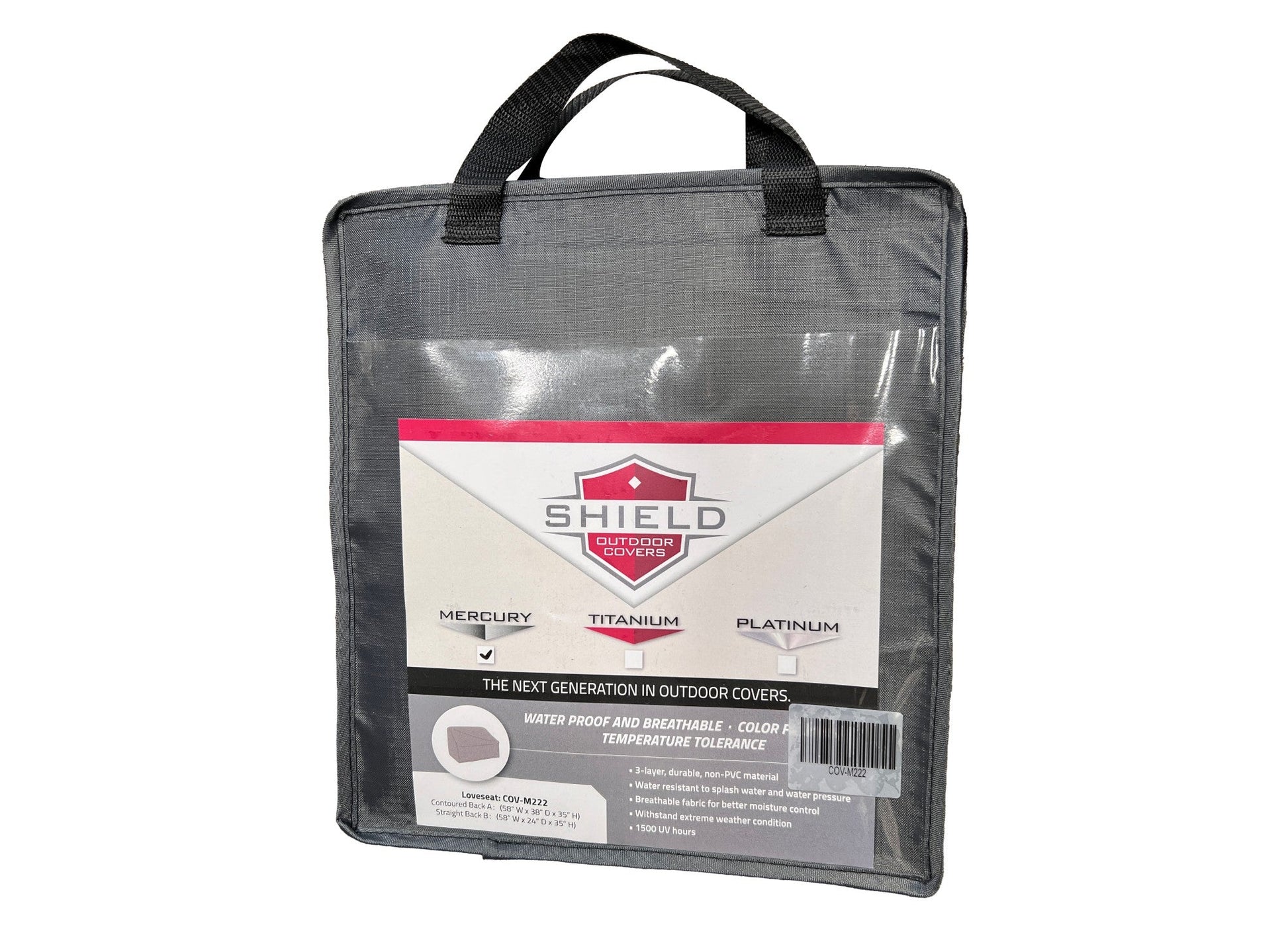 Mercury table chair cover storage bag by Shield Outdoor Covers, gray fabric with black handles on Tampa Home & Garden Store