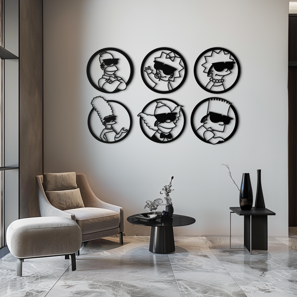 Cartoon Family Silhouette Metal Wall Art – Fun Black Modern Home Decor- KAF528 - Tampa Home & Garden Store