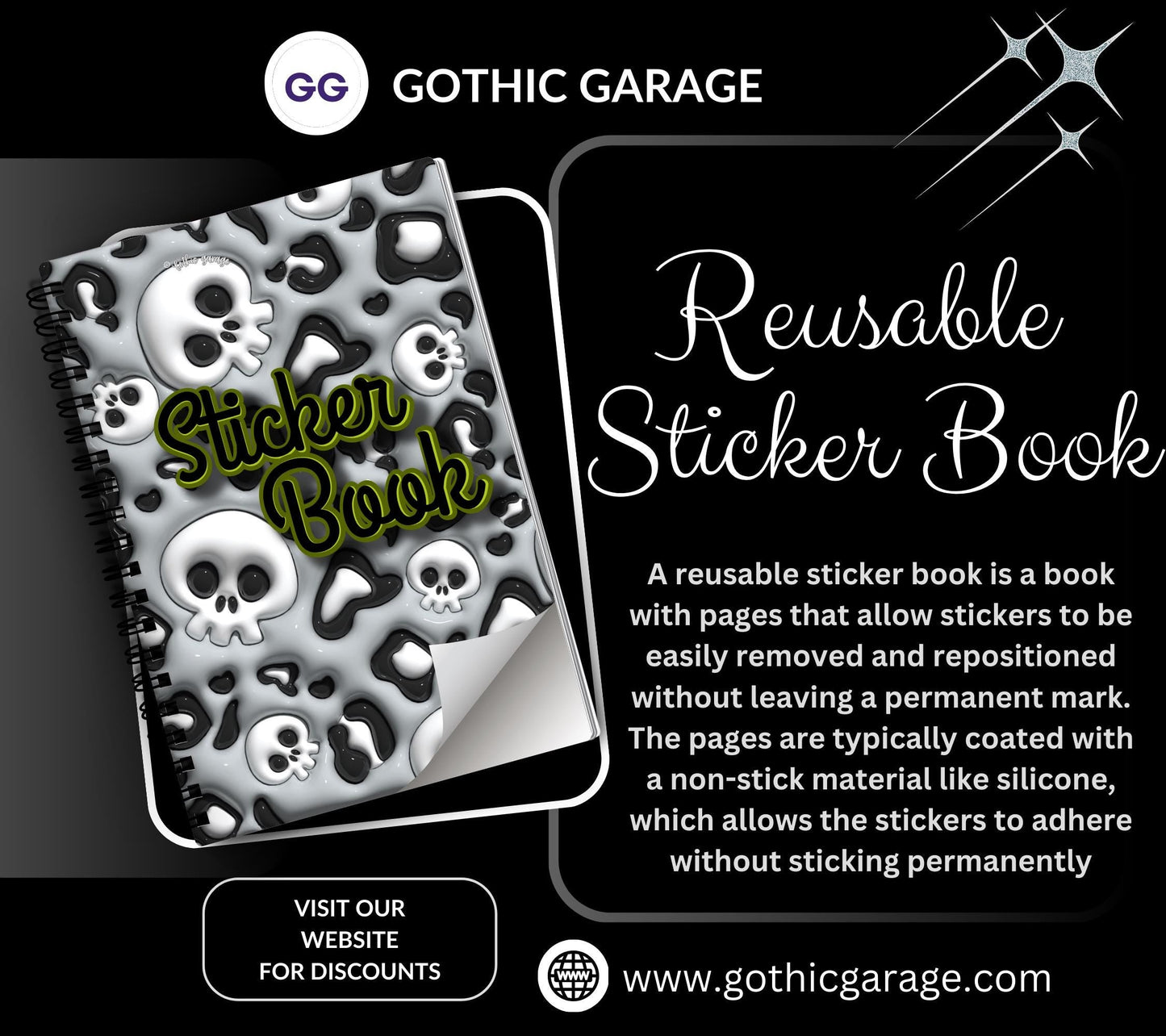 Cartoon Skeletons Reusable Sticker Book, Perfect Gift to Personalize,  Kids and Adult Friendly Sticker Organizer - Tampa Home & Garden Store