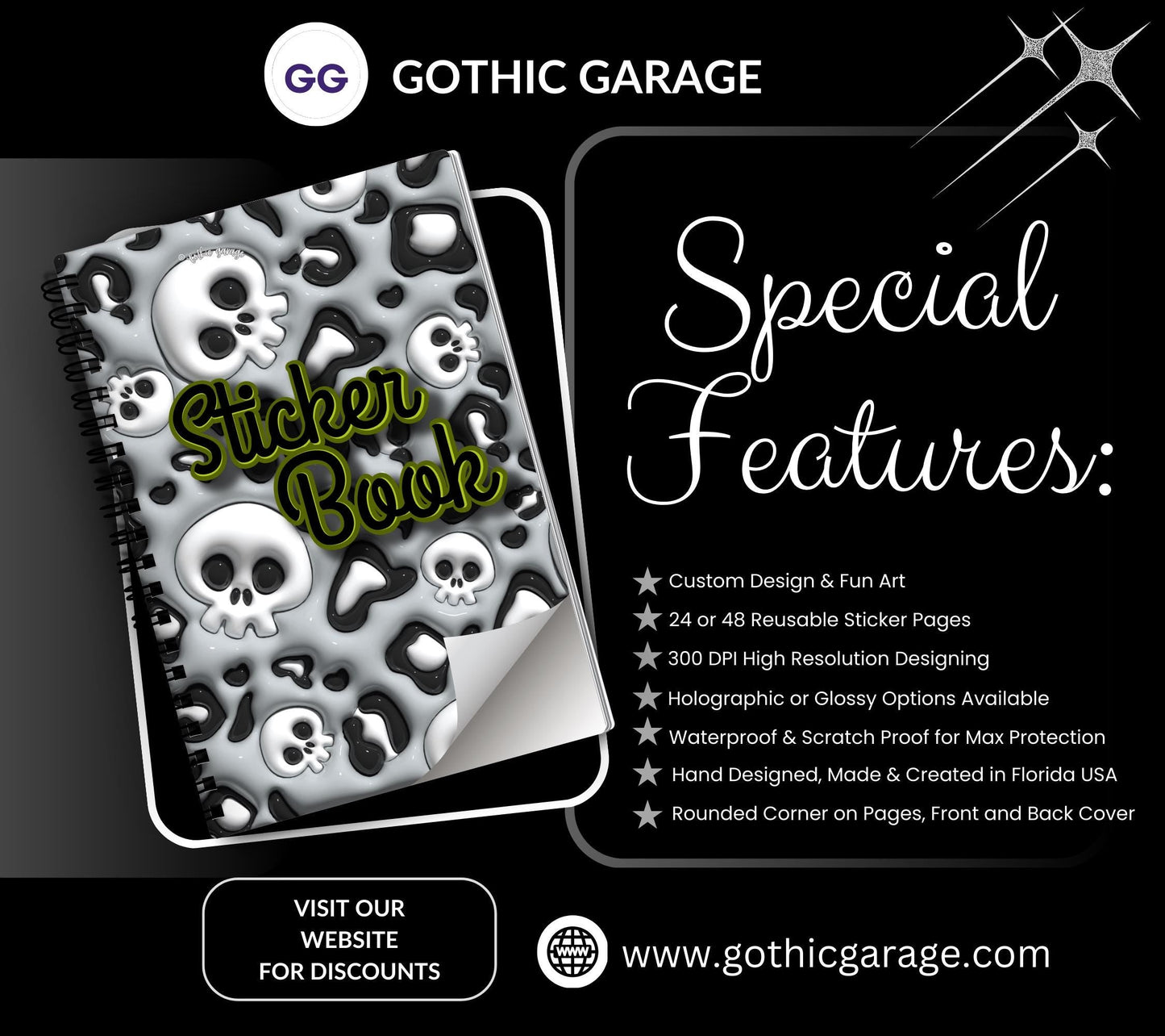 Cartoon Skeletons Reusable Sticker Book, Perfect Gift to Personalize,  Kids and Adult Friendly Sticker Organizer - Tampa Home & Garden Store
