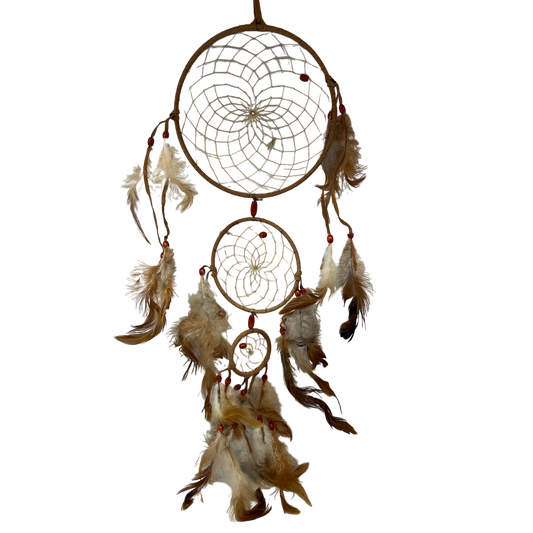 Cascading dreamcatcher set by The Country Christmas Loft with beaded webs, brown hoops, feathers on Tampa Home & Garden Store