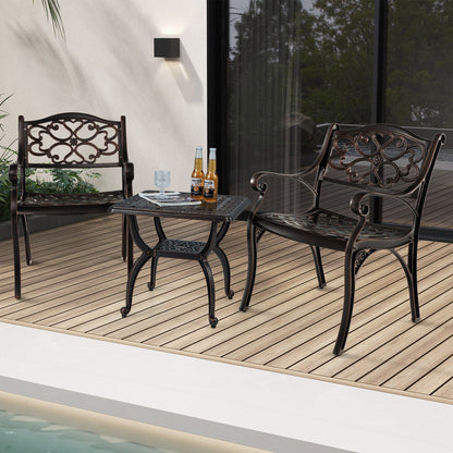 Cast Aluminum Dining Chairs Set of 2 with Patio Chairs Armrests Flower Pattern-Bronze - Tampa Home & Garden Store
